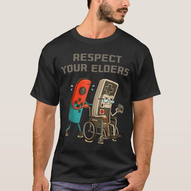 Respect Your Elders Funny Retro Gaming Clic Consol T-Shirt (Vorderseite)
