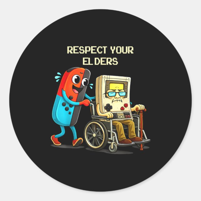 Respect Your Elders Funny Retro Gaming  Runder Aufkleber (Vorderseite)