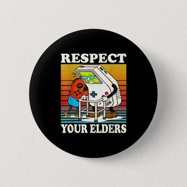 Respect Your Elders Gaming Control 80s Retro Funny Button (Vorderseite)