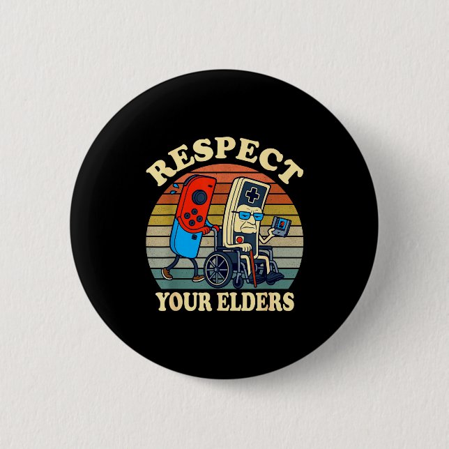 Respect Your Elders Gaming Control 80s Retro Funny Button (Vorderseite)