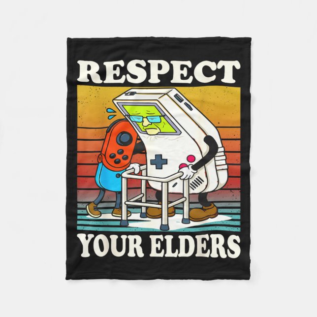 Respect Your Elders Gaming Control 80s Retro Funny Fleecedecke (Vorderseite)