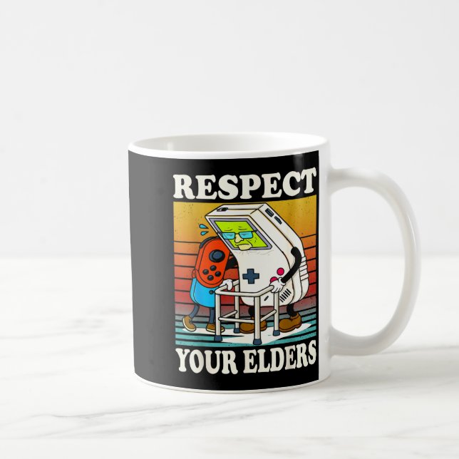 Respect Your Elders Gaming Control 80s Retro Funny Kaffeetasse (Rechts)