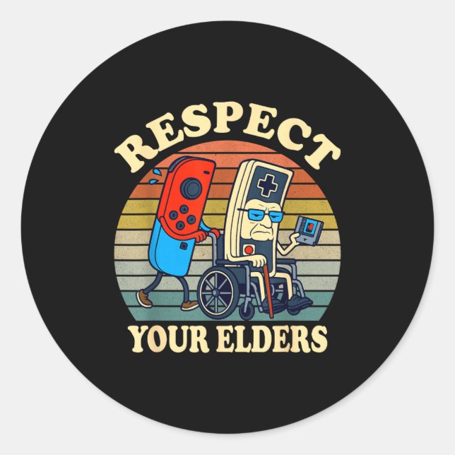 Respect Your Elders Gaming Control 80s Retro Funny Runder Aufkleber (Vorderseite)
