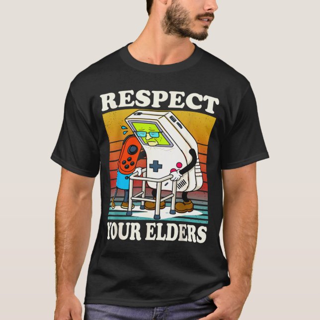 Respect Your Elders Gaming Control 80s Retro Funny T-Shirt (Vorderseite)