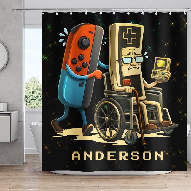 Respect Your Elders Gaming Control Retro Funny Duschvorhang (Von Creator hochgeladen)