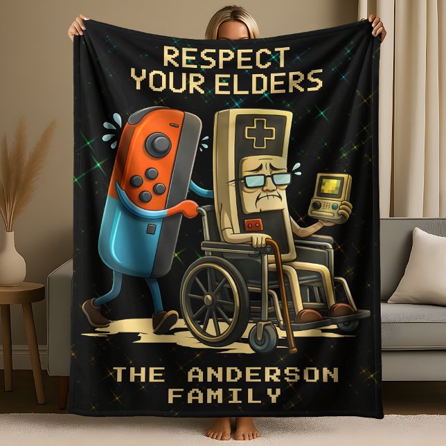 Respect Your Elders Gaming Control Retro Funny Fleecedecke (Von Creator hochgeladen)
