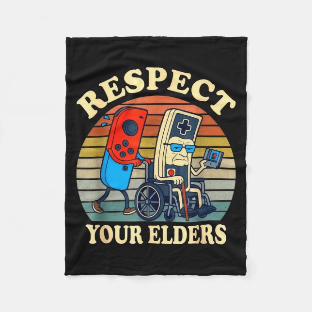 Respect Your Elders Gaming Control Retro Funny Gam Fleecedecke (Vorderseite)