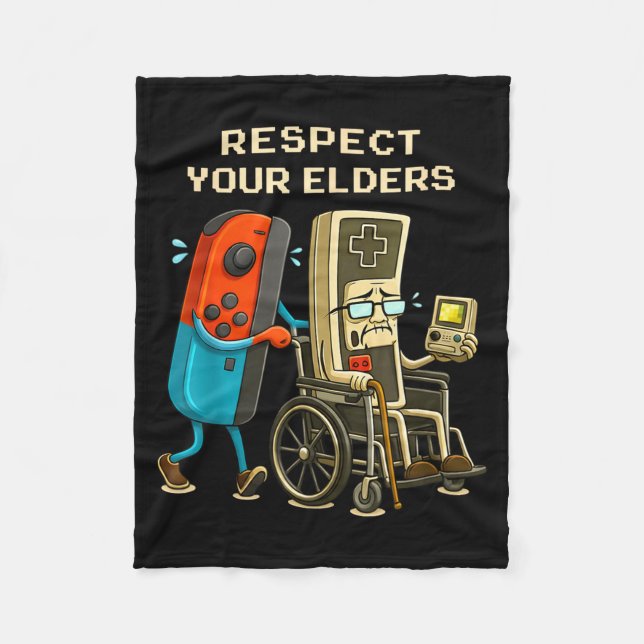 Respect Your Elders Gaming Control Retro Funny Gam Fleecedecke (Vorderseite)