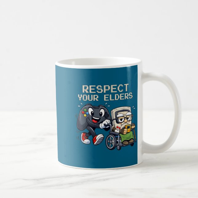 Respect Your Elders Gaming Control Retro Funny Gam Kaffeetasse (Rechts)