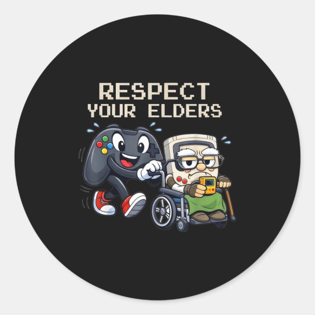 Respect Your Elders Gaming Control Retro Funny Gam Runder Aufkleber (Vorderseite)