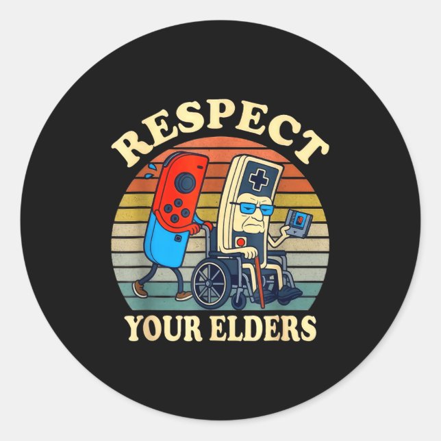 Respect Your Elders Gaming Control Retro Funny Gam Runder Aufkleber (Vorderseite)