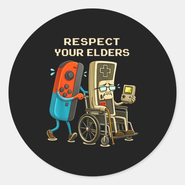 Respect Your Elders Gaming Control Retro Funny Gam Runder Aufkleber (Vorderseite)