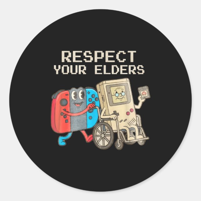 Respect Your Elders Gaming Control Retro Funny Gam Runder Aufkleber (Vorderseite)