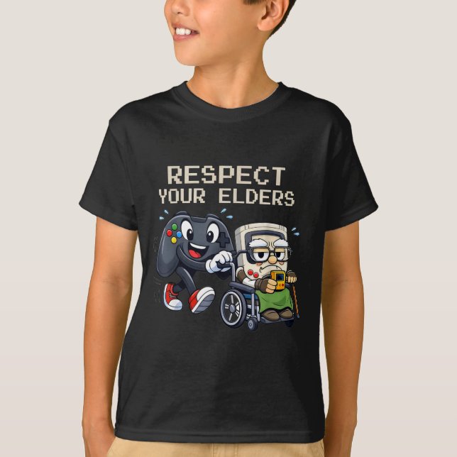 Respect Your Elders Gaming Control Retro Funny Gam T-Shirt (Vorderseite)