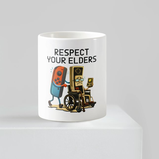 Respect Your Elders Gaming Control Retro Funny Kaffeetasse (Von Creator hochgeladen)