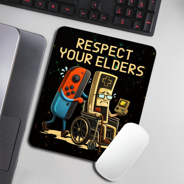 Respect Your Elders Gaming Control Retro Funny Mousepad (Von Creator hochgeladen)