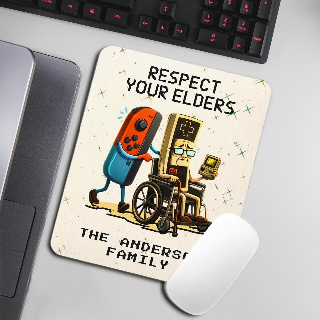 Respect Your Elders Gaming Control Retro Funny Mousepad (Von Creator hochgeladen)