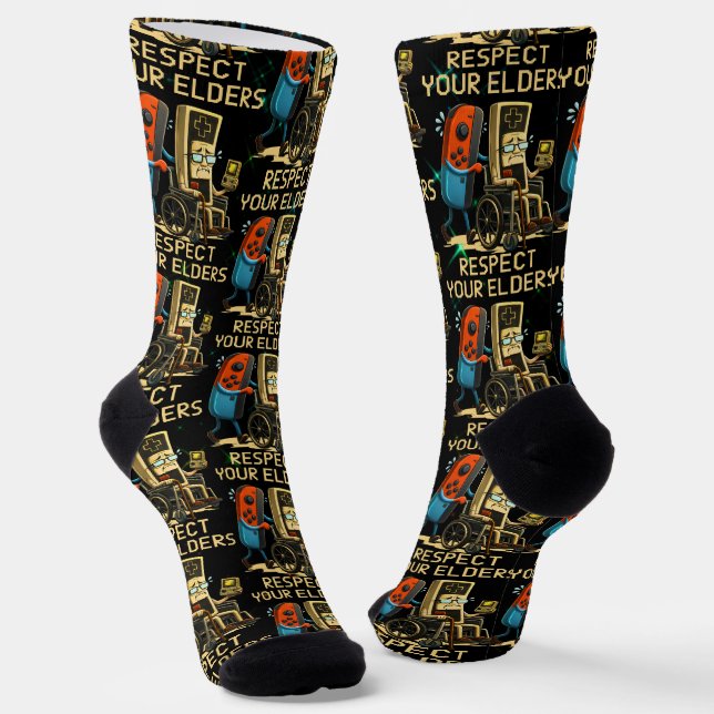 Respect Your Elders Gaming Control Retro Funny Socken (Gewinkelt)
