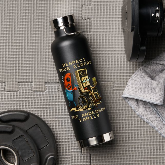 Respect Your Elders Gaming Control Retro Funny Trinkflasche (Fitnesstudio (gedreht))