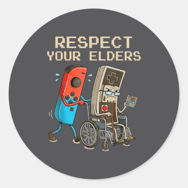 Respect Your Elders Retro Gaming Controller Funny  Runder Aufkleber (Vorderseite)