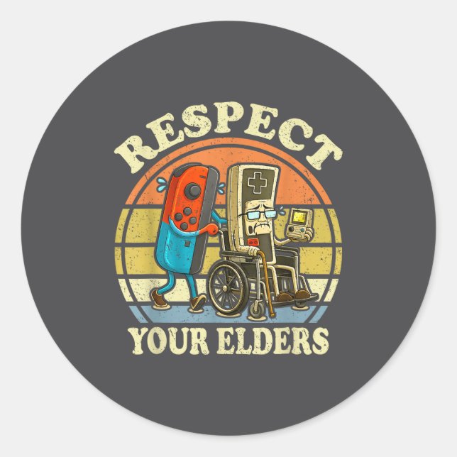 Respect Your Elders Retro Gaming Funny Controller  Runder Aufkleber (Vorderseite)