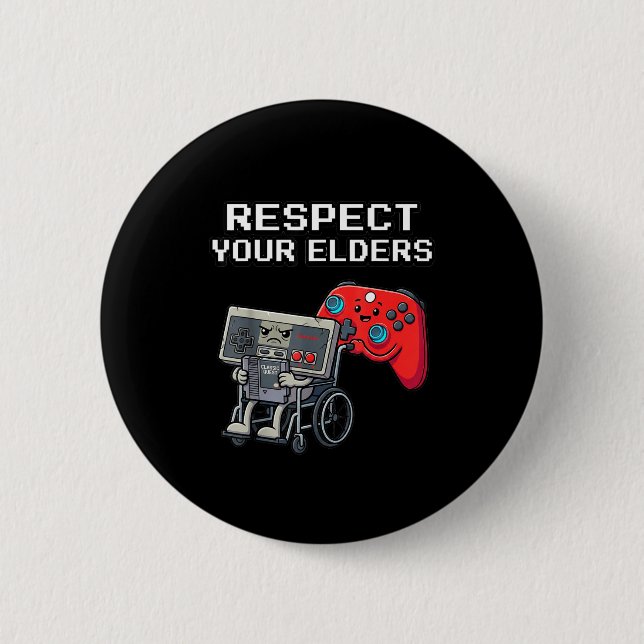 Respect Your Elders Retro Gaming Funny Gamer Contr Button (Vorderseite)