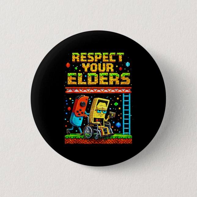 Respect Your Elders Retro Gaming Funny Gamer Contr Button (Vorderseite)