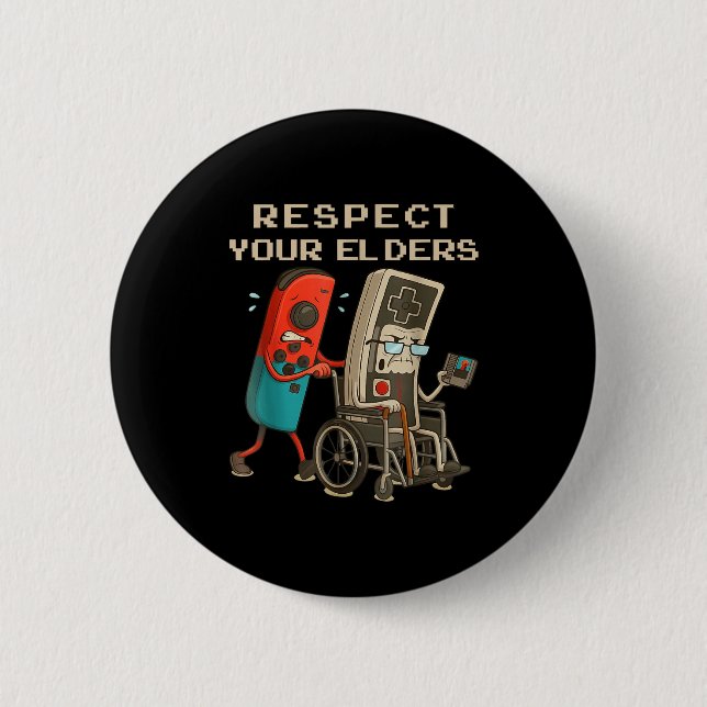 Respect Your Elders Retro Gaming Funny Gamer Contr Button (Vorderseite)