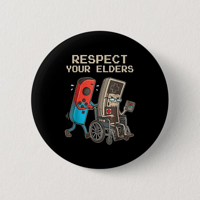 Respect Your Elders Retro Gaming Funny Gamer Contr Button (Vorderseite)