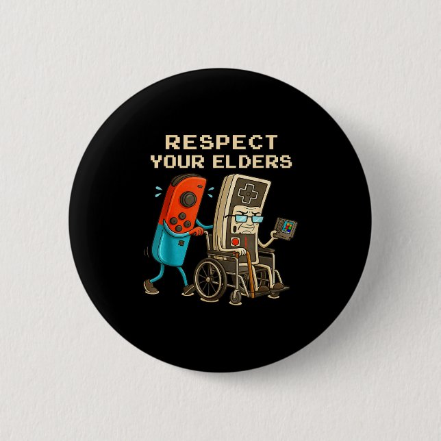 Respect Your Elders Retro Gaming Funny Gamer Contr Button (Vorderseite)