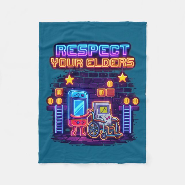 Respect Your Elders Retro Gaming Funny Gamer Contr Fleecedecke (Vorderseite)