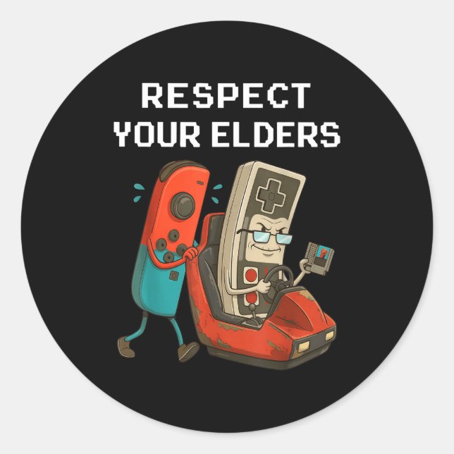 Respect Your Elders Retro Gaming Funny Gamer Contr Runder Aufkleber (Vorderseite)