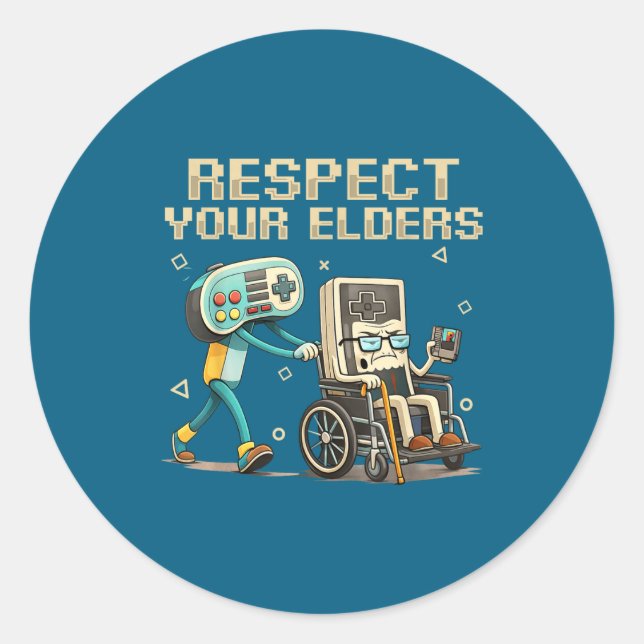 Respect Your Elders Retro Gaming Funny Gamer Contr Runder Aufkleber (Vorderseite)