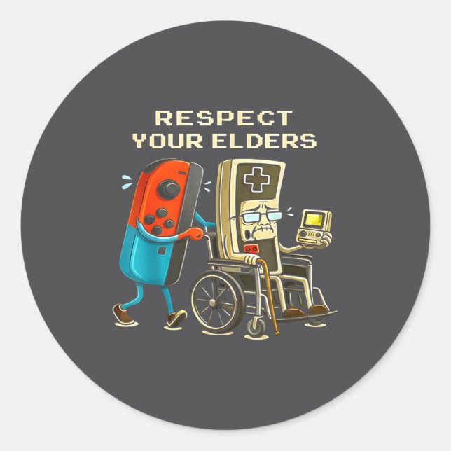 Respect Your Elders Retro Gaming Funny Gamer Contr Runder Aufkleber (Vorderseite)