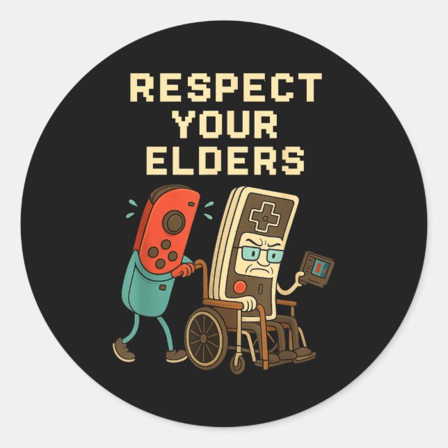 Respect Your Elders Retro Gaming Funny Gamer Contr Runder Aufkleber (Vorderseite)
