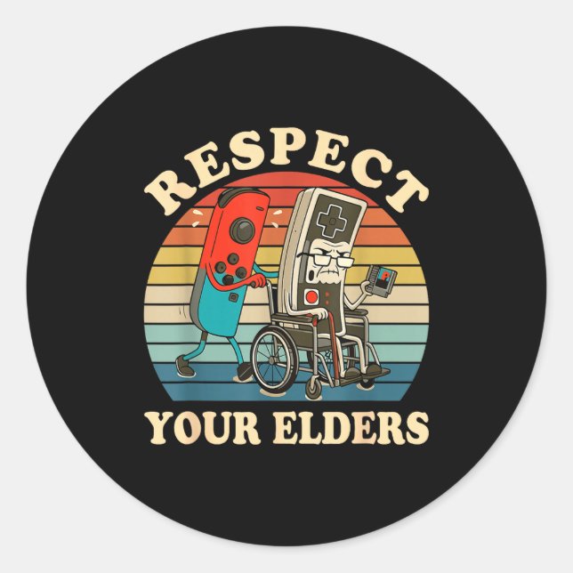 Respect Your Elders Retro Gaming Funny Gamer Contr Runder Aufkleber (Vorderseite)