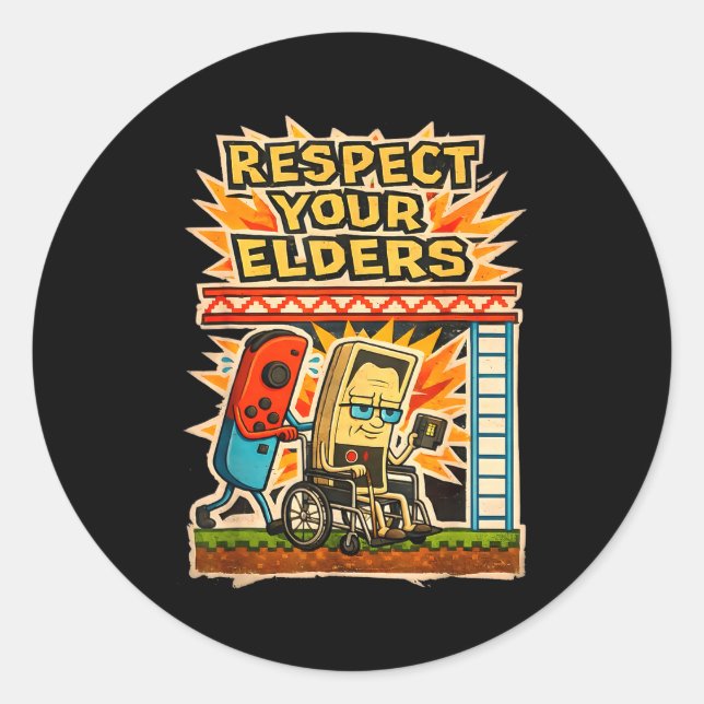 Respect Your Elders Retro Gaming Funny Gamer Contr Runder Aufkleber (Vorderseite)