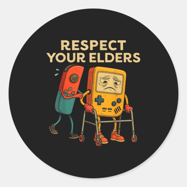 Respect Your Elders Retro Gaming Funny Gamer Contr Runder Aufkleber (Vorderseite)