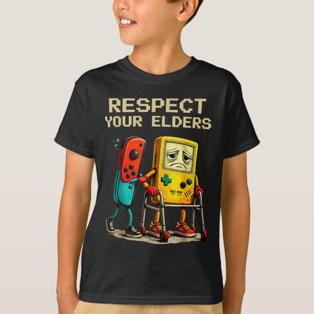 Respect Your Elders Retro Gaming Funny Gamer Contr T-Shirt (Vorderseite)