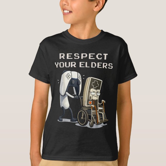 Respect Your Elders Retro Gaming Funny Gamer Contr T-Shirt (Vorderseite)