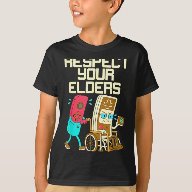 Respect Your Elders Retro Gaming Funny Gamer Contr T-Shirt (Vorderseite)