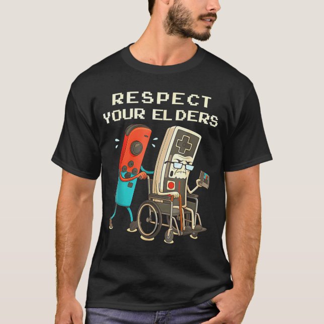 Respect Your Elders Retro Gaming Funny Gamer Contr T-Shirt (Vorderseite)