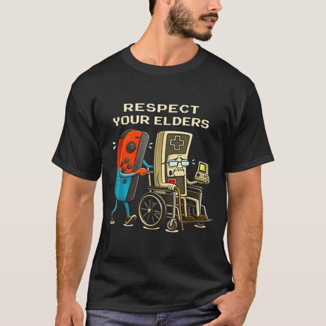 Respect Your Elders Retro Gaming Funny Gamer Contr T-Shirt (Vorderseite)