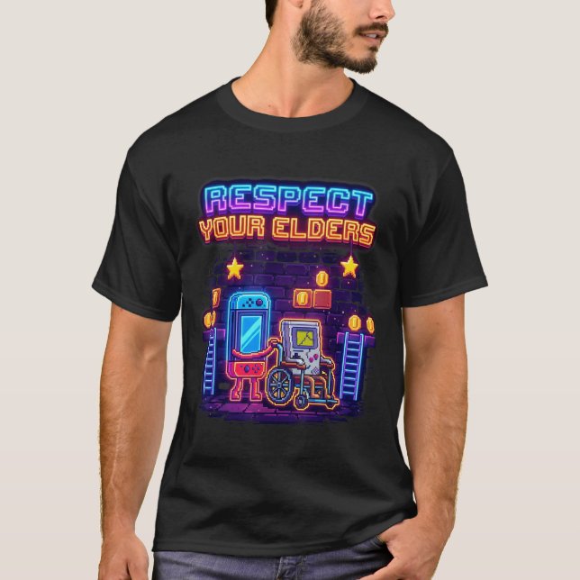 Respect Your Elders Retro Gaming Funny Gamer Contr T-Shirt (Vorderseite)