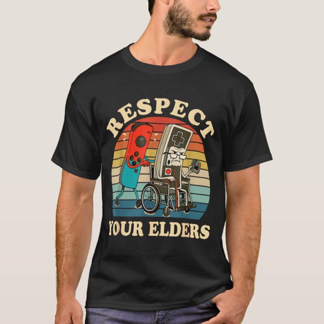 Respect Your Elders Retro Gaming Funny Gamer Contr T-Shirt (Vorderseite)