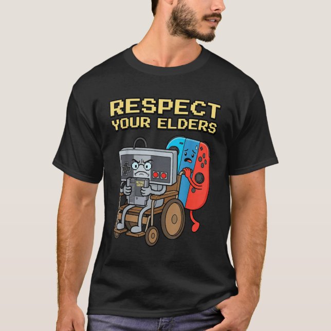 Respect Your Elders Retro Gaming Funny Gamer Contr T-Shirt (Vorderseite)