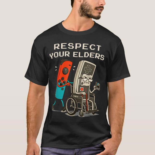 Respect Your Elders Retro Gaming Funny Gamer Contr T-Shirt (Vorderseite)