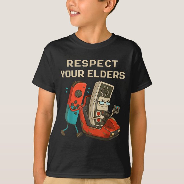 Respect Your Elders Retro Gaming Funny Gamer Contr T-Shirt (Vorderseite)