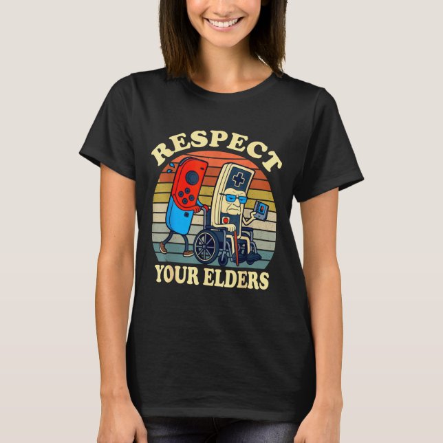 Respect Your Elders Retro Gaming Funny Gamer Contr T-Shirt (Vorderseite)