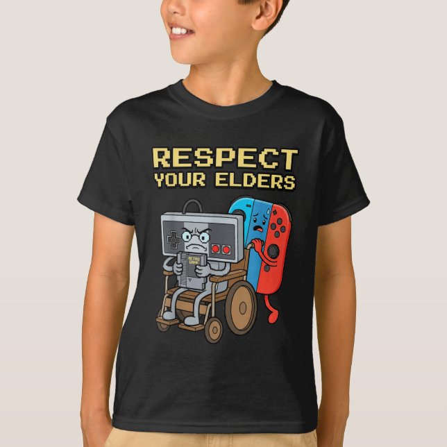 Respect Your Elders Retro Gaming Funny Gamer Contr T-Shirt (Vorderseite)